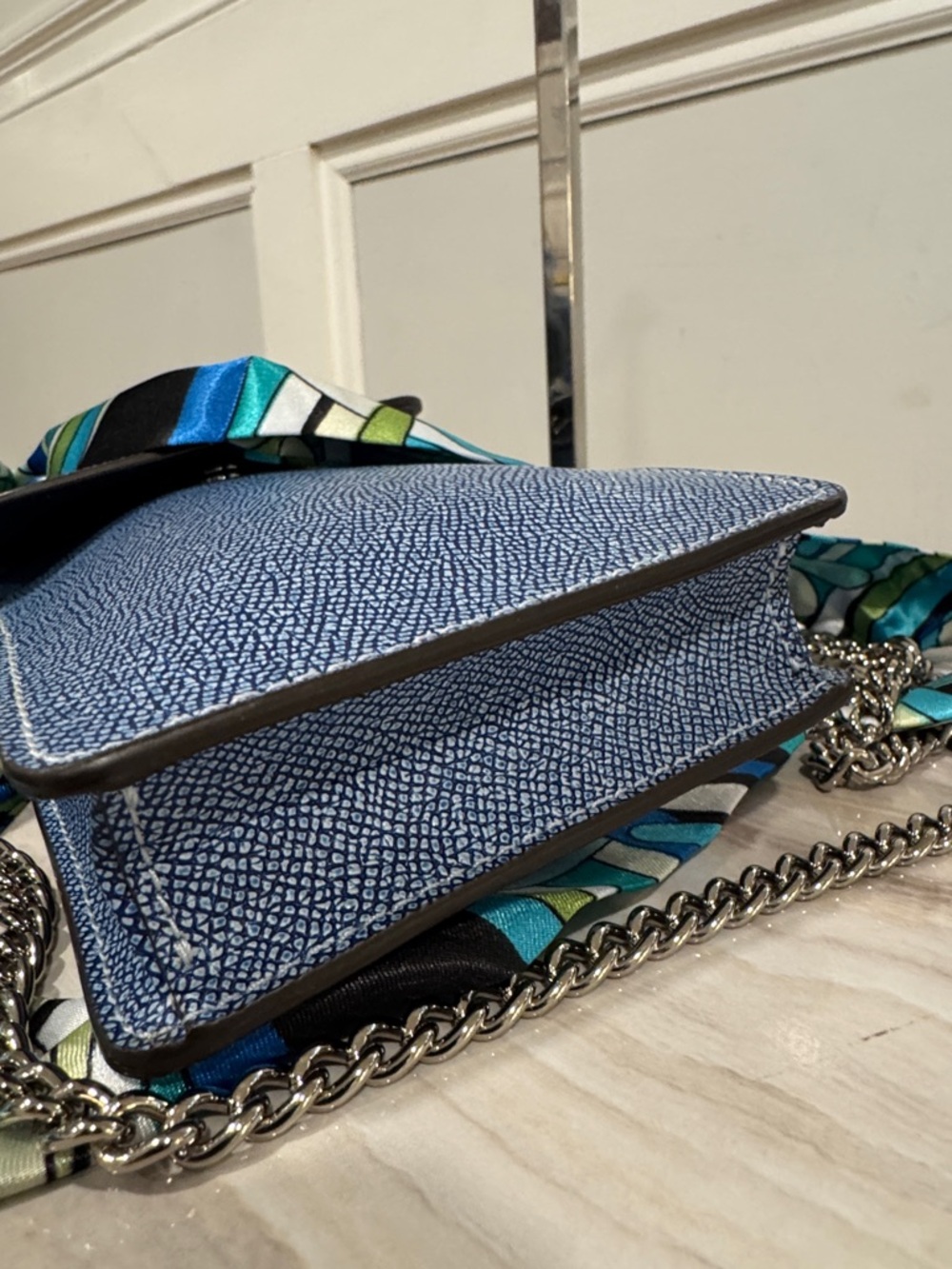 Coach North South Light Denim Blue Leather Crossbody Phone Pouch with Chain - Picture 10 of 17